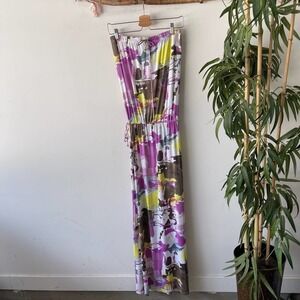 Cia Maritima Dress Womens Medium White Purple Tie Dye Maxi Beach Boho Cinched